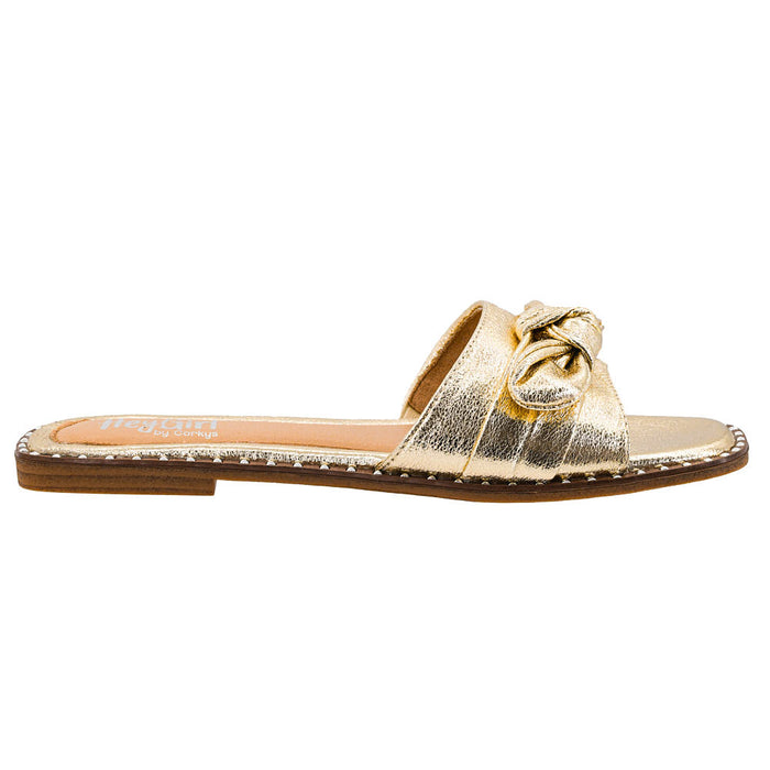 Corkys Footwear Women's Gold Crinkle Metallic Clam Bake Sandal
