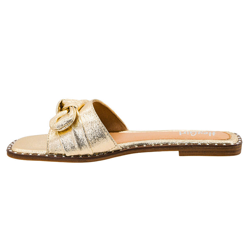 Corkys Footwear Women's Gold Crinkle Metallic Clam Bake Sandal