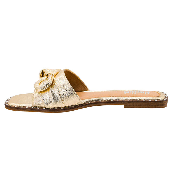 Corkys Footwear Women's Gold Crinkle Metallic Clam Bake Sandal