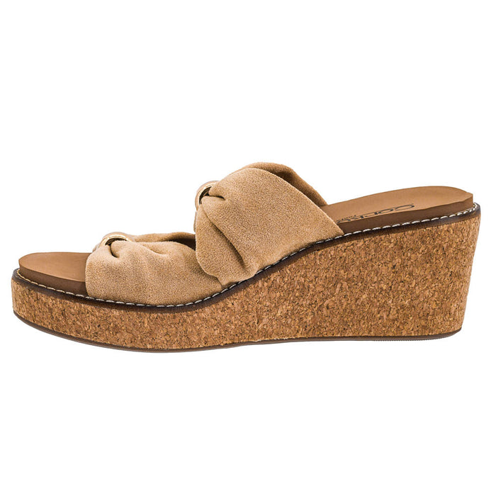 Corkys Footwear Women's Camel Faux Suede Miss Understood Wedge Sandal