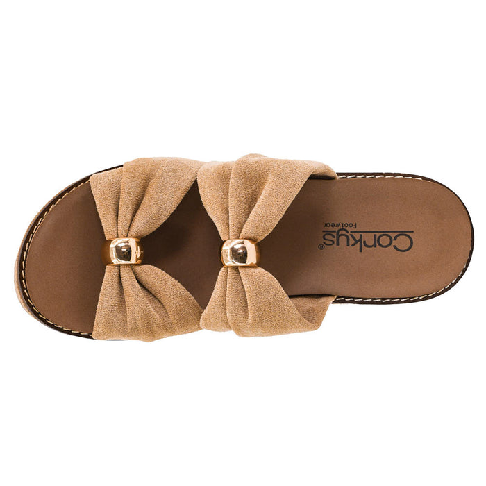 Corkys Footwear Women's Camel Faux Suede Miss Understood Wedge Sandal