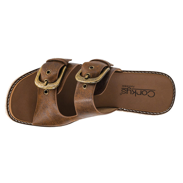 Corkys Footwear Women's Cognac Manifest Buckle Wedge Sandal