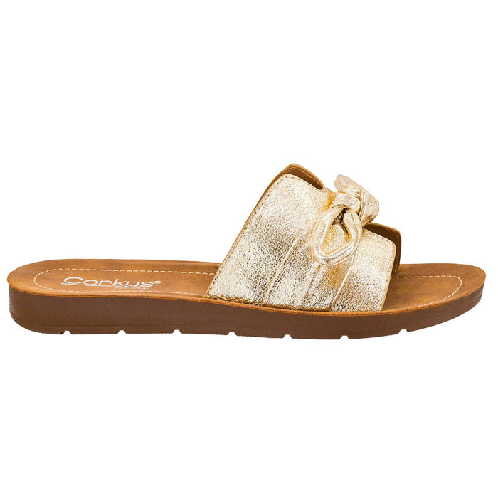 Corkys Footwear Women's Gold Crinkle Metallic Too Cute Sandal