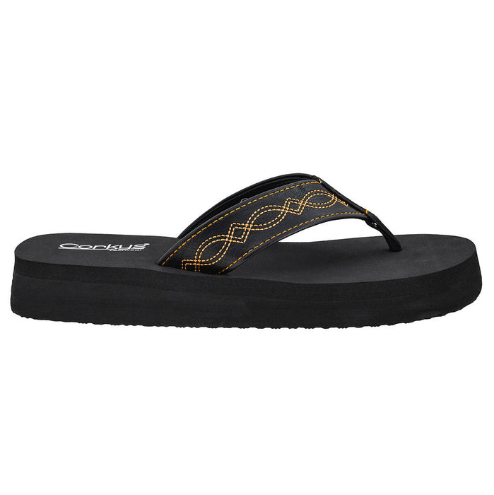Corkys Footwear Women's Black Overboard Stitched Sandal