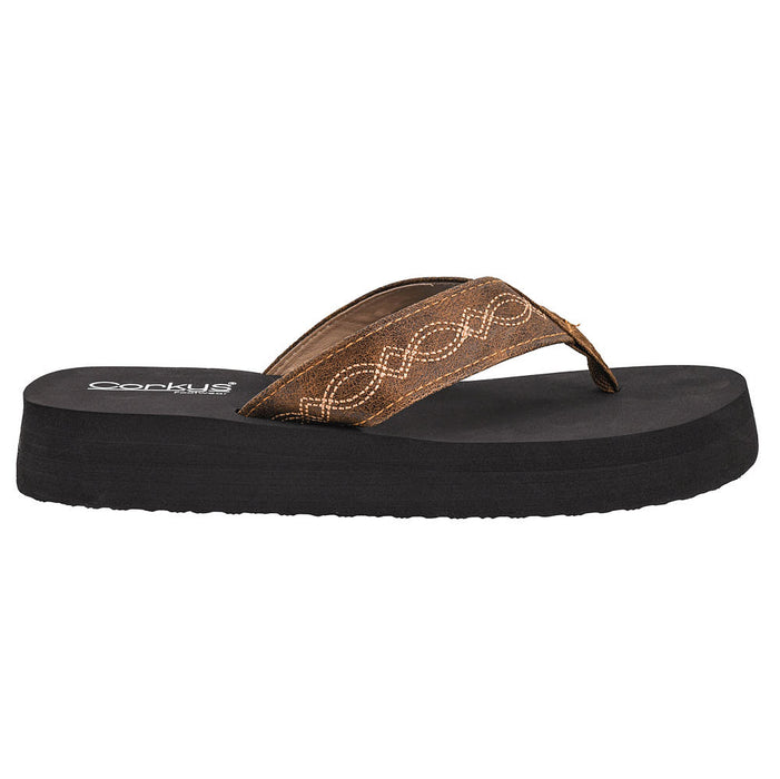 Corkys Footwear Women's Brown Overboard Saddle Stitched Sandal