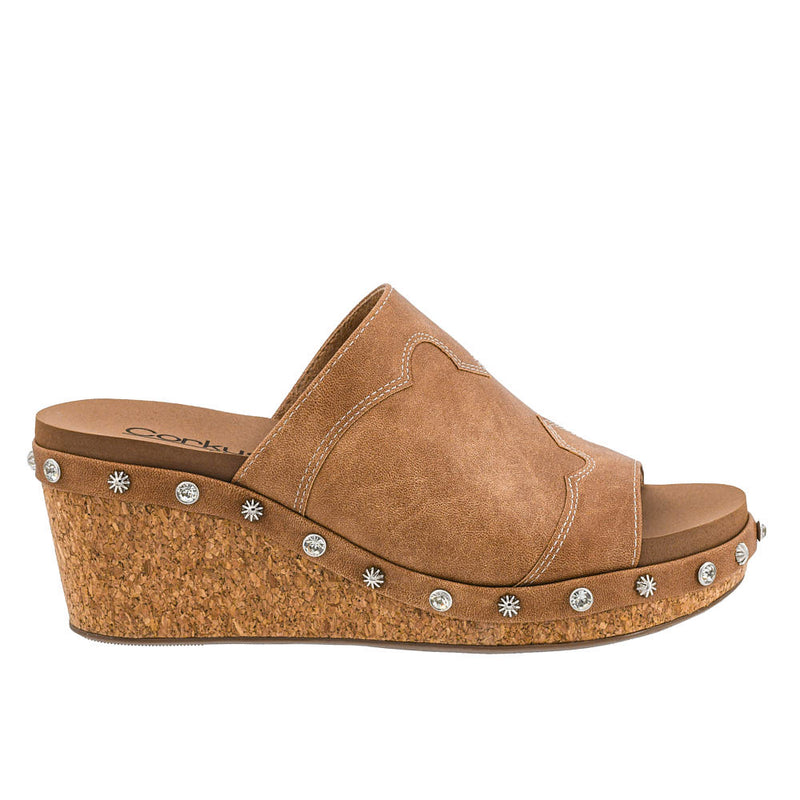 Corkys Footwear Women's Actin Up Cognac Wedge Sandal