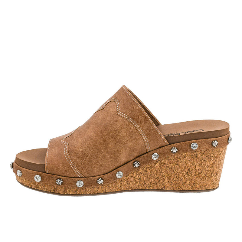 Corkys Footwear Women's Actin Up Cognac Wedge Sandal