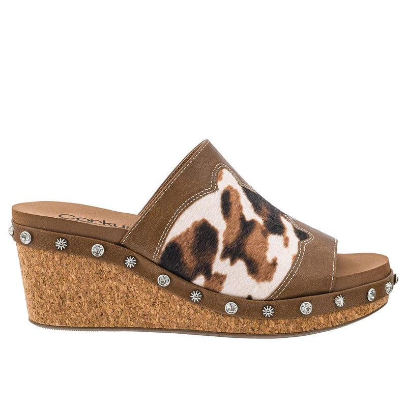 Corkys Footwear Women's Actin Up Cow Combo Wedge Sandal