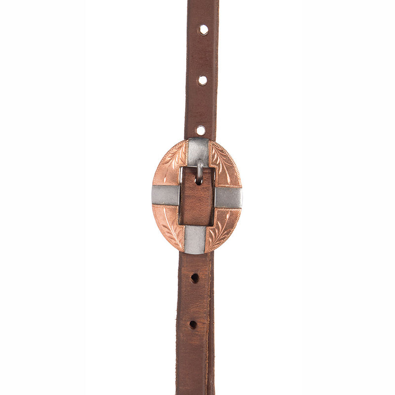 NRS TACK Oiled 5/8 Inch Box Loop Single Ear Headstall with Copper Bar Buckles