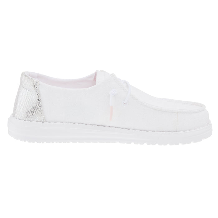 Hey Dude Womens White Metallic Sparkle Casual Shoe