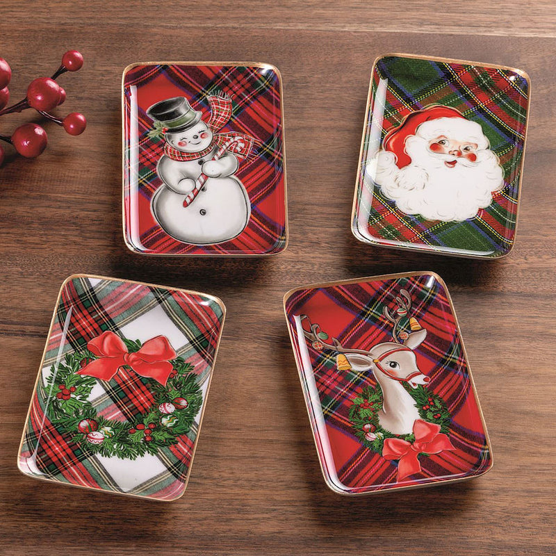 Mud Pie Reindeer Tartan Tidbit Tray