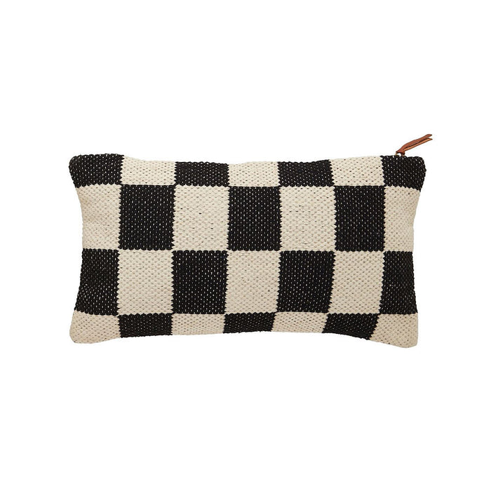 Mud Pie Black and White Check Lumbar Dhurrie Pillow