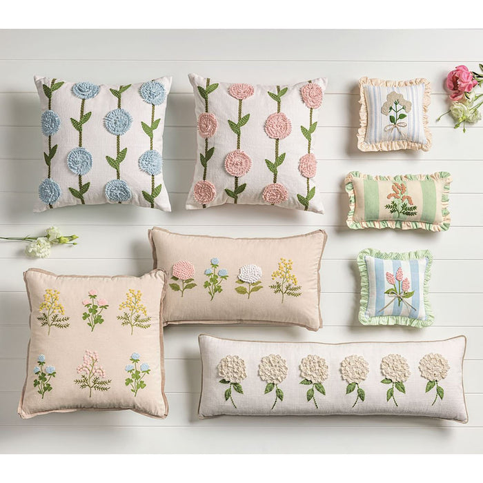 Mud Pie Multi Stripe Ruffle Floral Embroidered Pillow