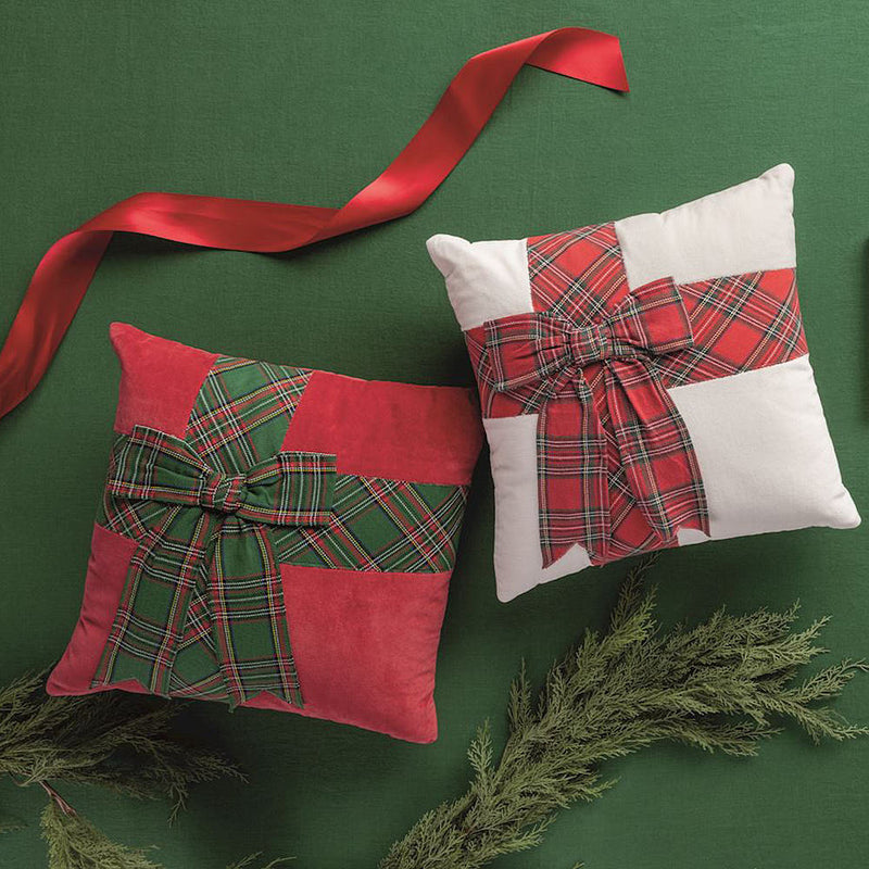 Mud Pie Green Tartan Bow Pillow