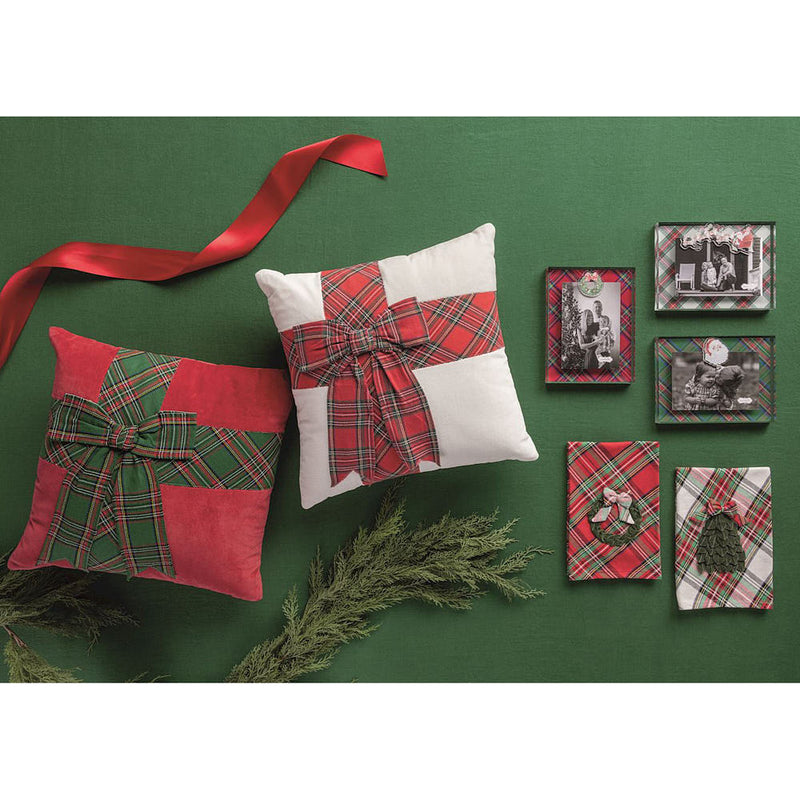 Mud Pie Red Tartan Bow Pillow