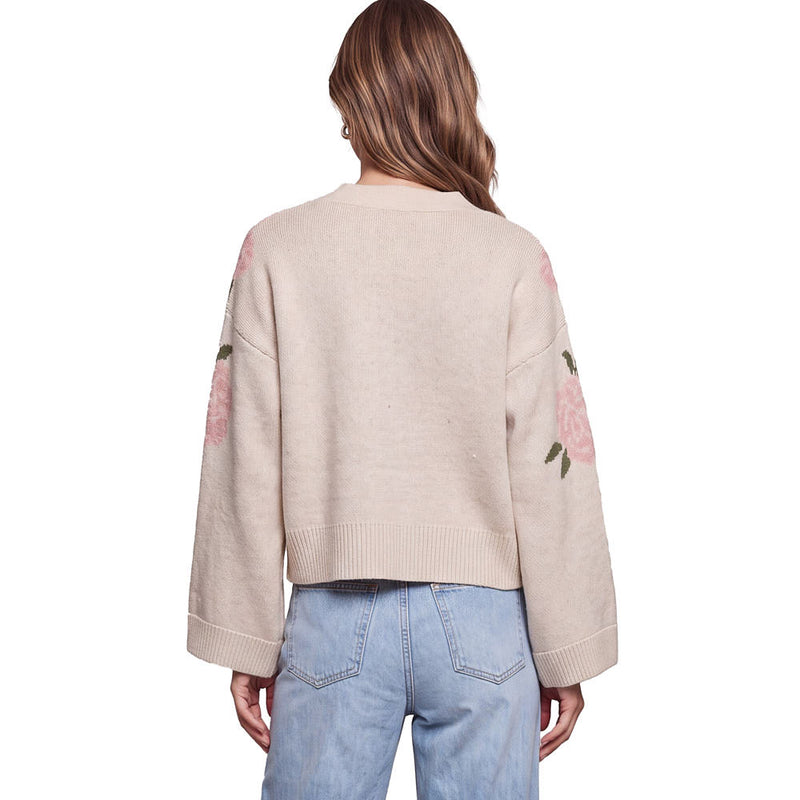 She & Sky Women's Taupe Floral Button Knit Cardigan