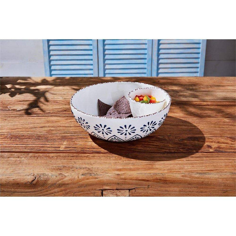 Mud Pie Blue Pattern Chip and Dip Bowl