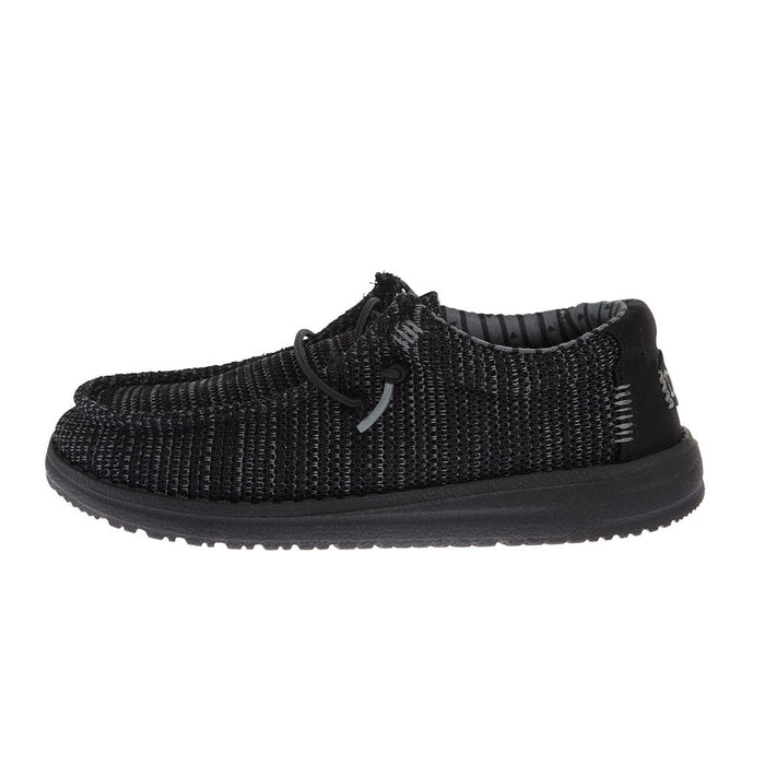 Hey Dude Youth Wally Stretch Sox Black on Black Casual Shoe