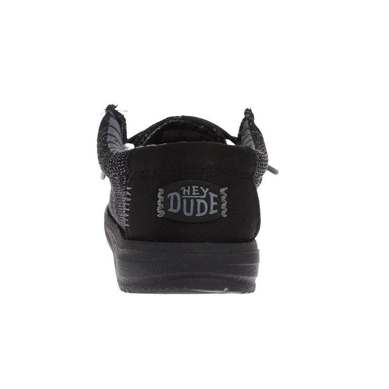 Hey Dude Youth Wally Stretch Sox Black on Black Casual Shoe