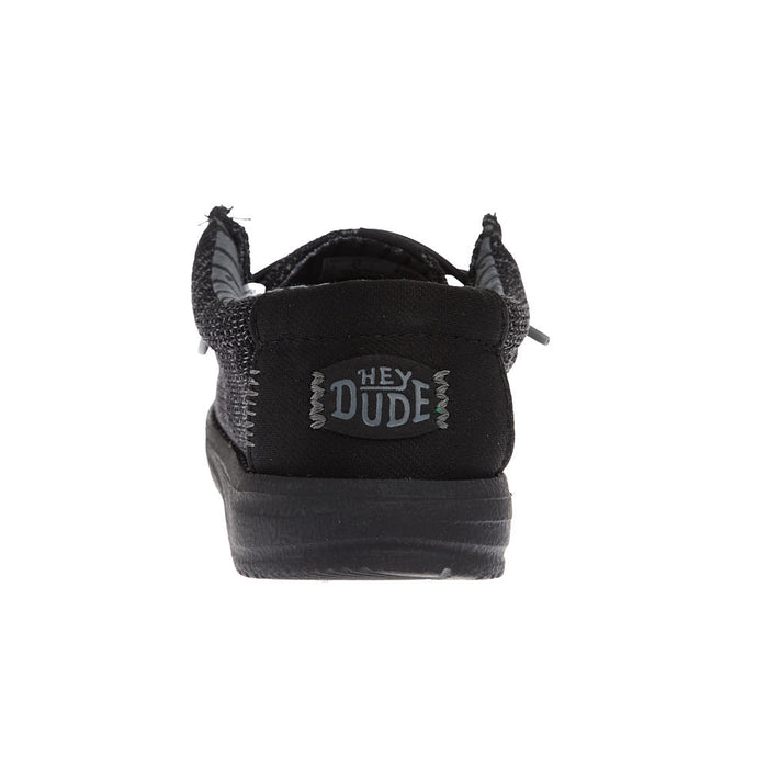 Hey Dude Youth Wally Stretch Sox Black on Black Casual Shoe