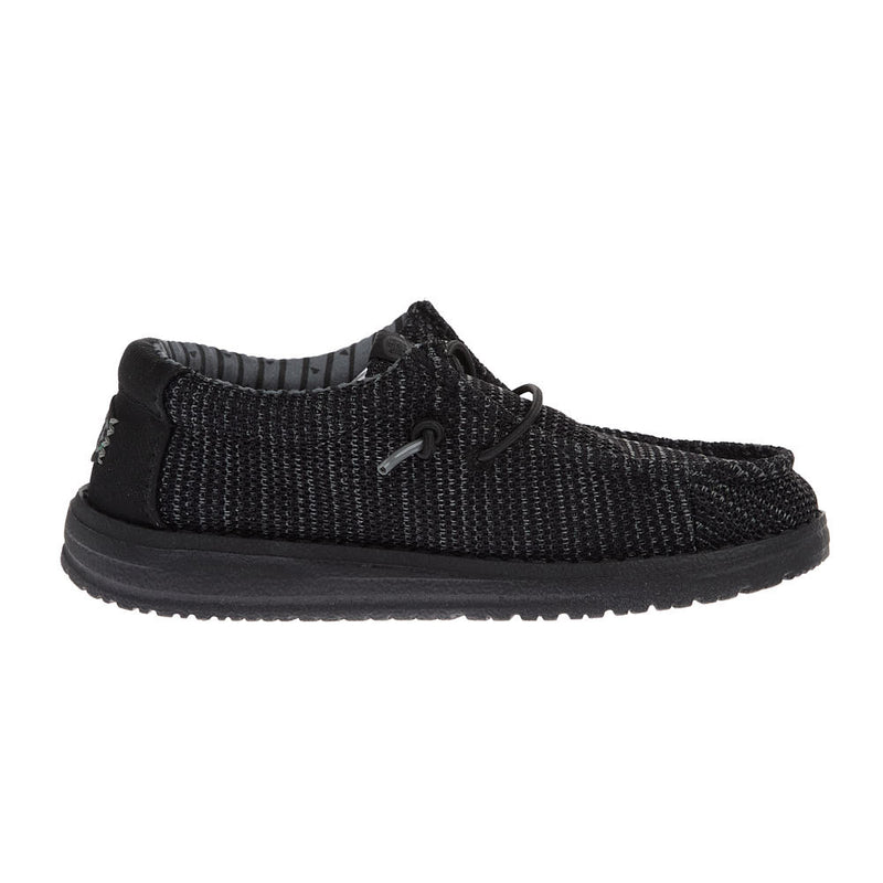 Hey Dude Youth Wally Stretch Sox Black on Black Casual Shoe