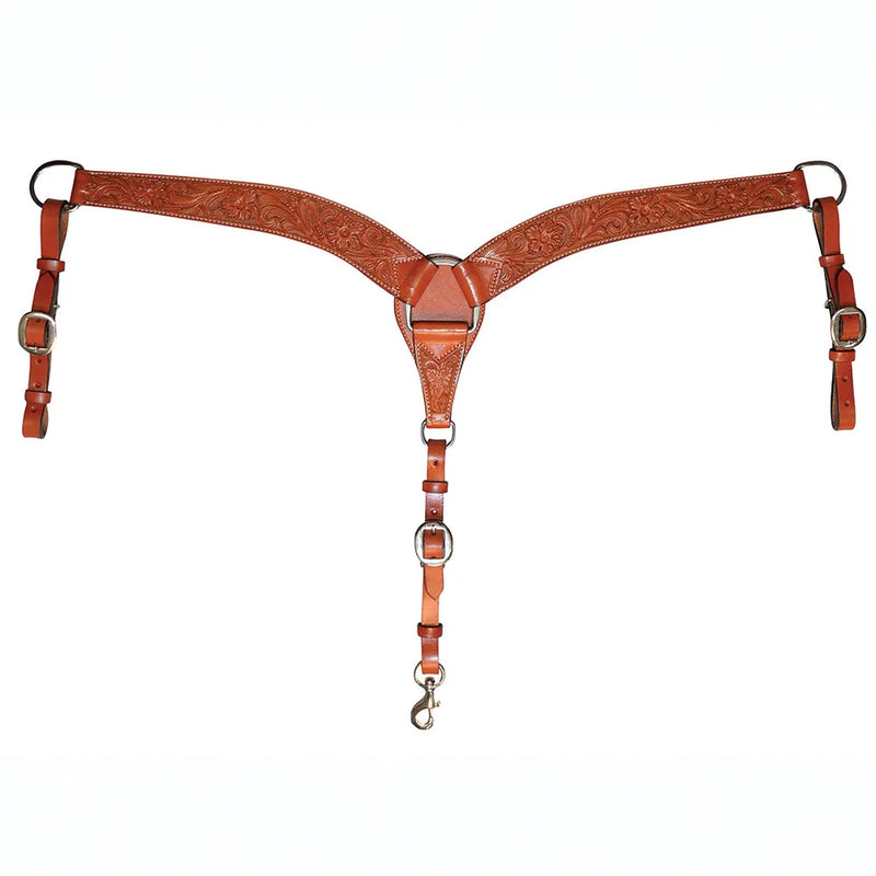 Circle Y Saddlery 2in Contoured Tapered Natural Regular Oil Floral Breast Collar