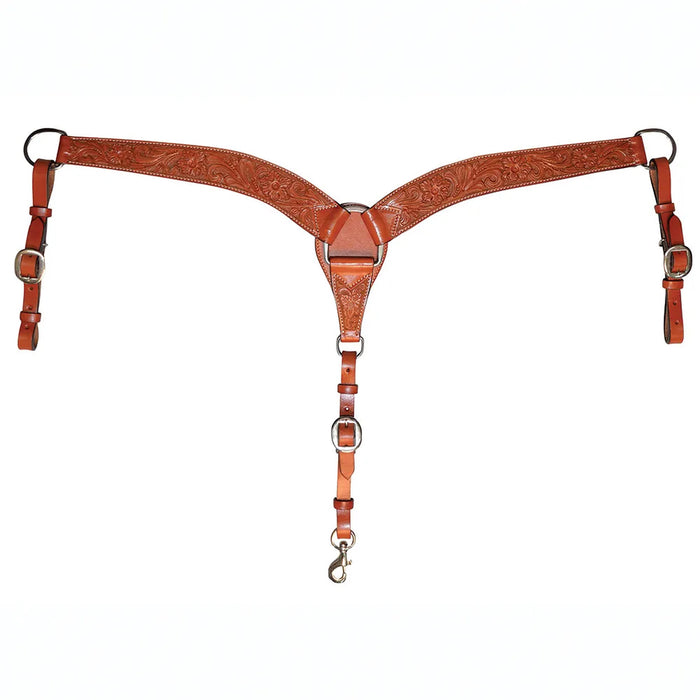Circle Y Saddlery 2in Contoured Tapered Natural Regular Oil Floral Breast Collar