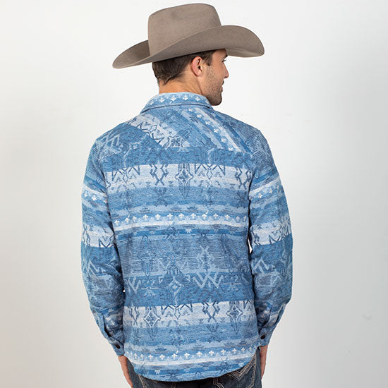 Rock & Roll Denim Blue Brushed Cotton Aztec Shirt Jacket