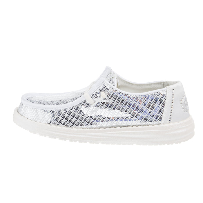 Hey Dude Womens Disco Sequin Silver Casual Shoe