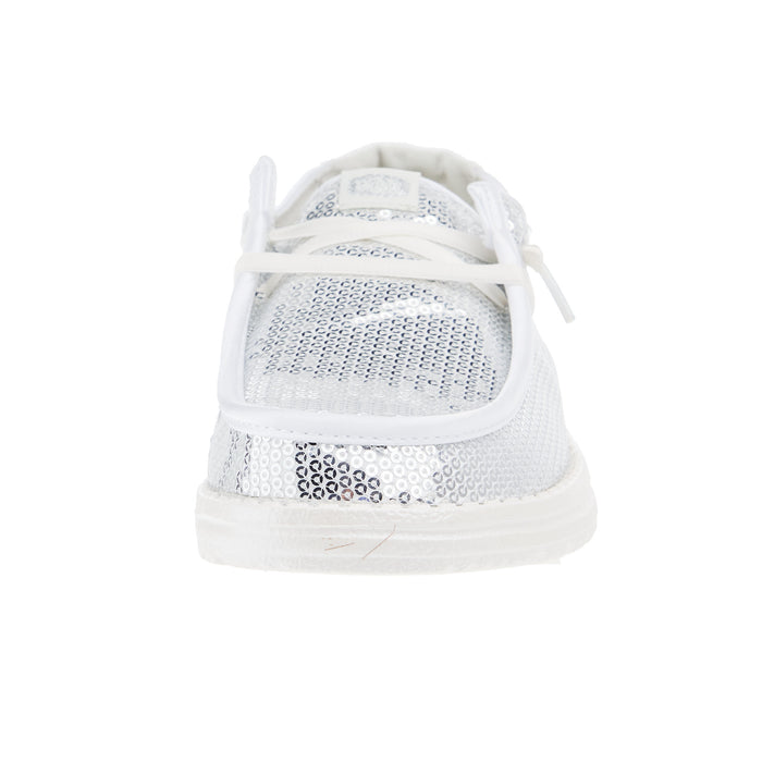 【show0711】 Hey Dude Womens Disco Sequin Silver Casual Shoe