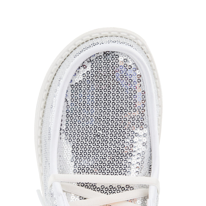 Hey Dude Womens Disco Sequin Silver Casual Shoe