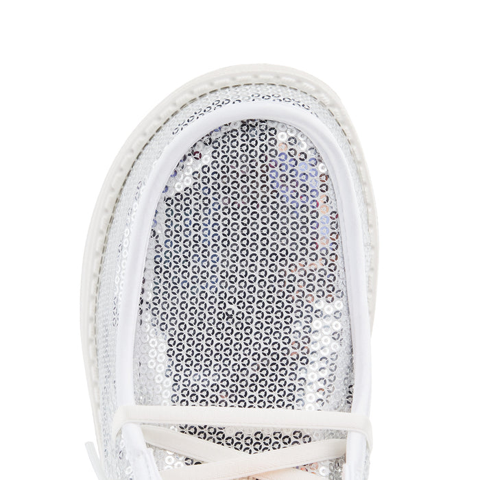Hey Dude Womens Disco Sequin Silver Casual Shoe