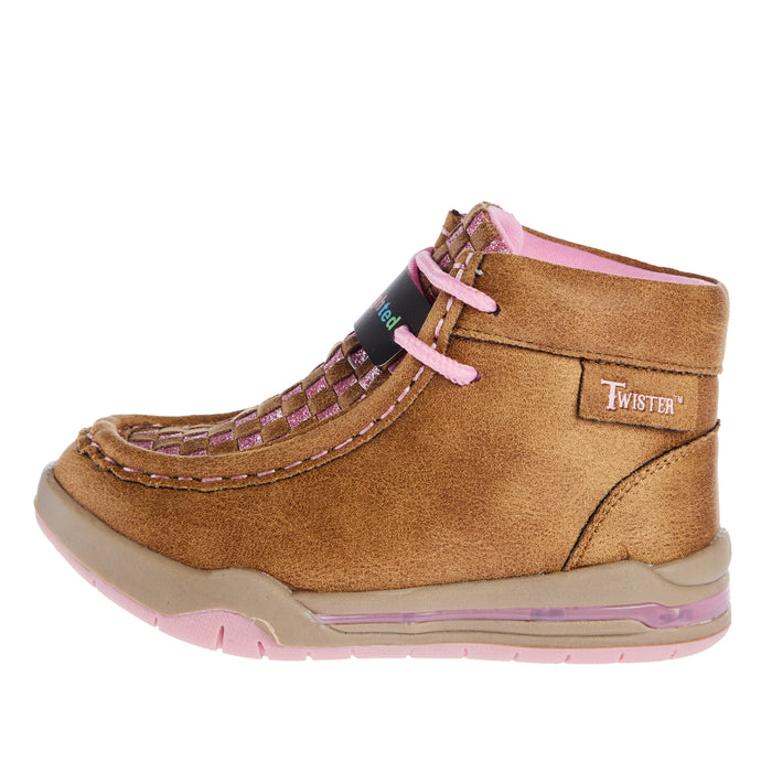 M+F Twister Lauren Toddlers Tan and Pink Light Up Casual Shoe