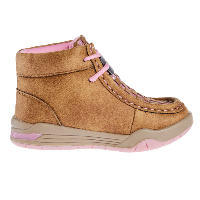 M+F Twister Lauren Toddlers Tan and Pink Light Up Casual Shoe