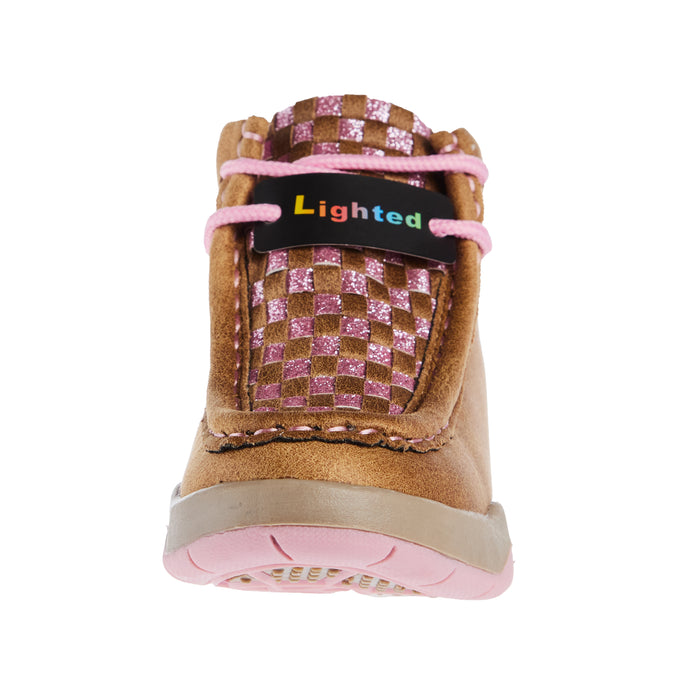 M+F Twister Lauren Toddlers Tan and Pink Light Up Casual Shoe