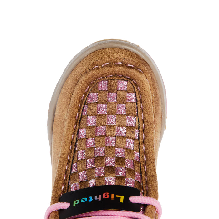 M+F Twister Lauren Toddlers Tan and Pink Light Up Casual Shoe