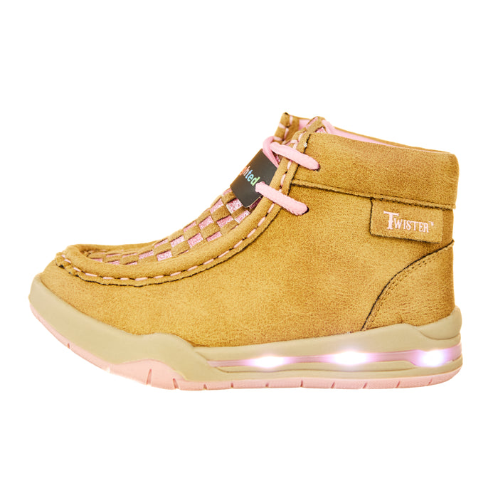 M+F Twister Lauren Toddlers Tan and Pink Light Up Casual Shoe