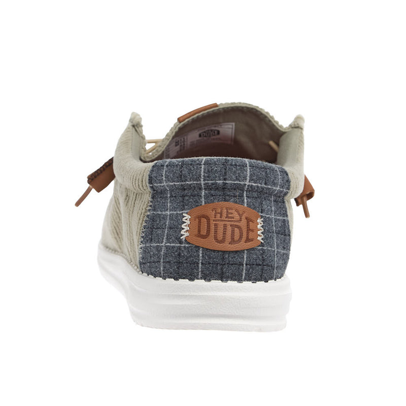 Hey Dude Men's Wally Stone Grey Plaid Corduroy Casual