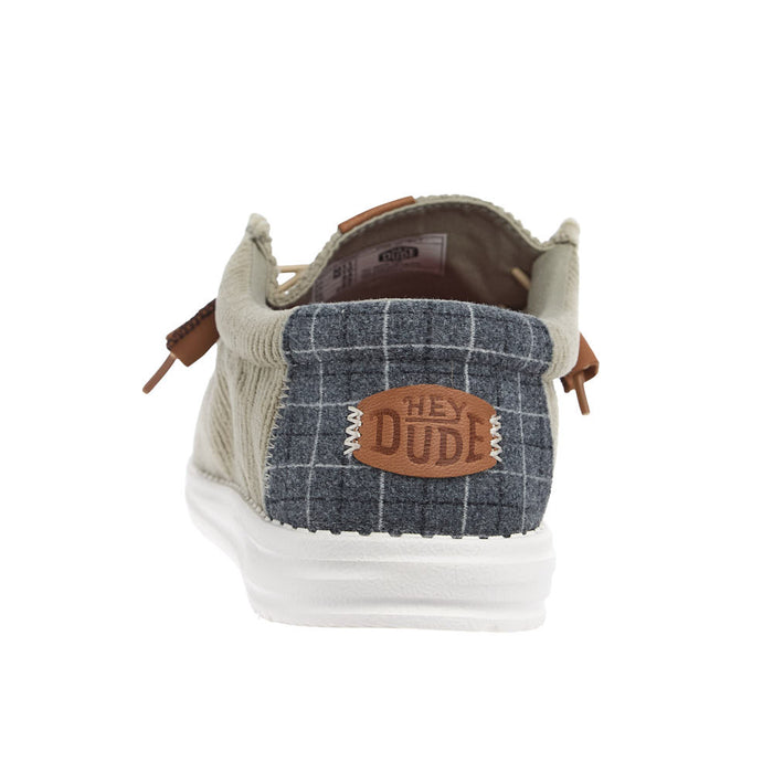 Hey Dude Men's Wally Stone Grey Plaid Corduroy Casual