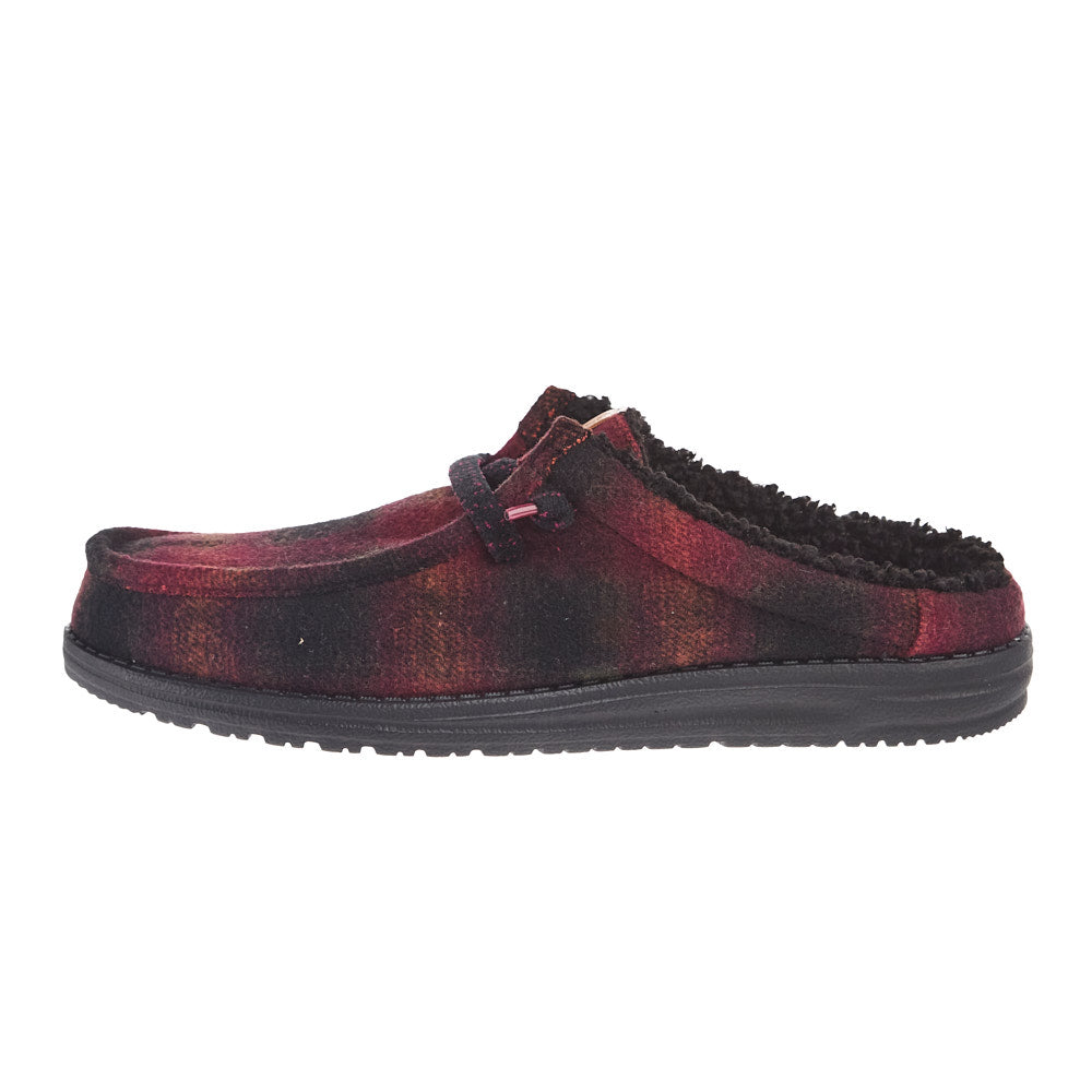 hey dude dress shoes Hey Dude Men's Wally Slip Cozy Red Plaid Casual Shoe