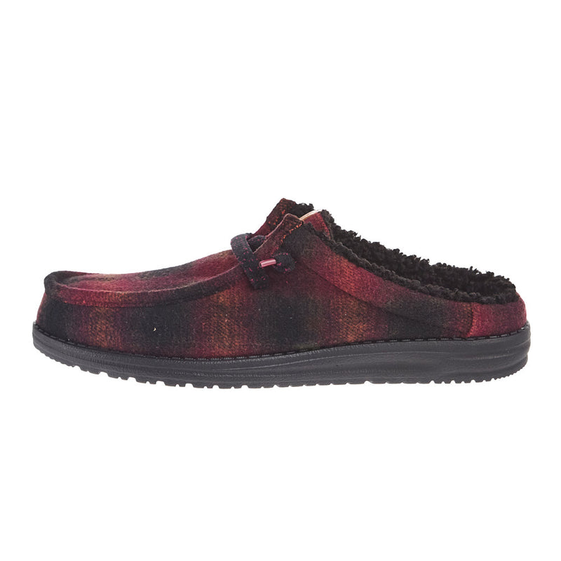Hey Dude Men's Wally Slip Cozy Red Plaid Casual Shoe — NRS