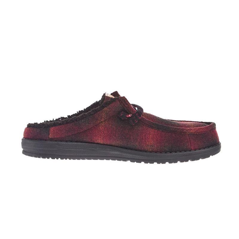 Hey Dude Men's Wally Slip Cozy Red Plaid Casual Shoe — NRS