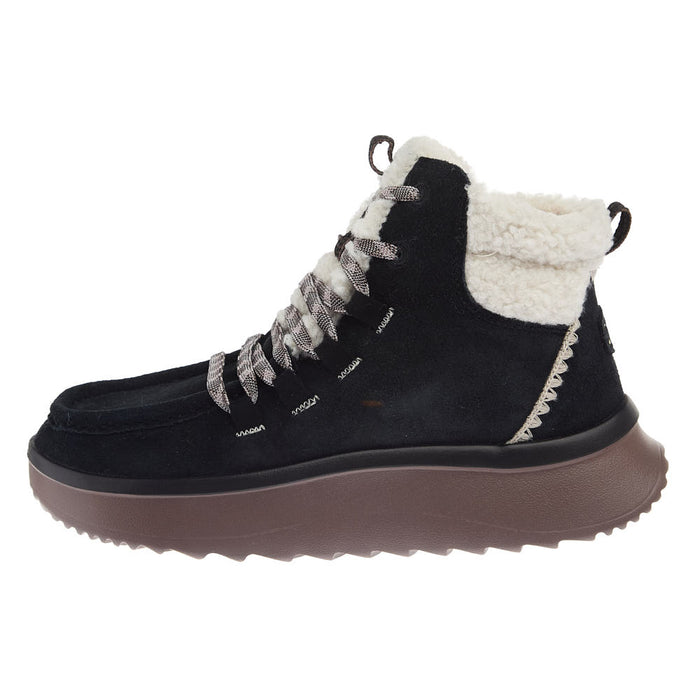 Hey Dude Women's Wendy Peak Apres Suede Black and Tan Lace Up Casual