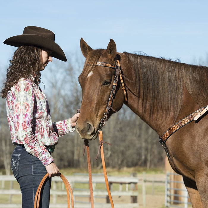Weaver Leather Turq Cross Floral Tooled Browband Headstall