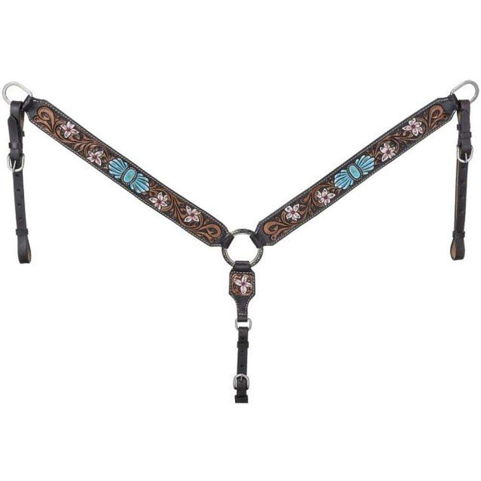 Tough 1 Turquoise Stone and Flowers Breast Collar