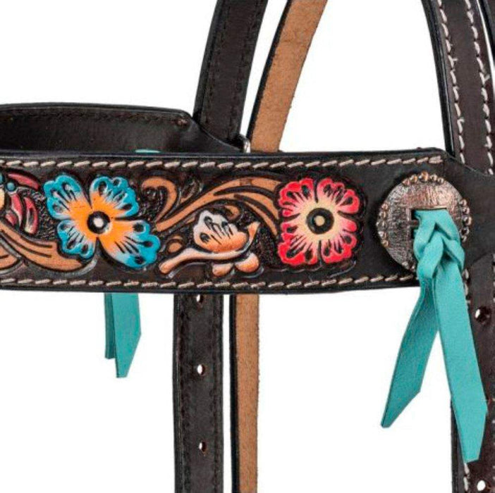 Tough 1 Blue and Pink Floral Browband Headstall