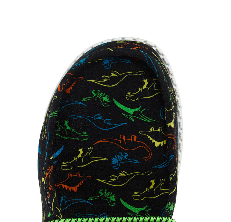 Hey Dude Kid's Wally Dinoworld Black and Neon Multi Casual Shoe