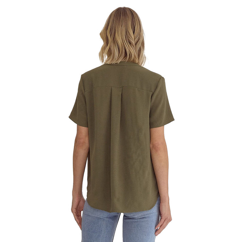 Entro Womens Olive V Neck Top