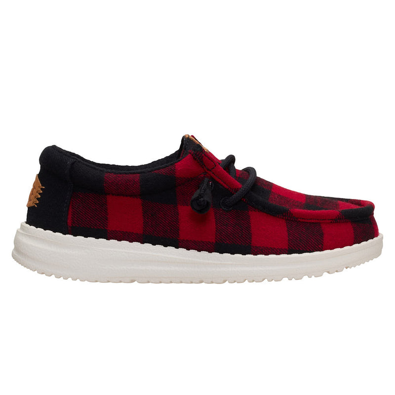 Hey Dude Youth Wally Buffalo Check Flame Scarlet and Black