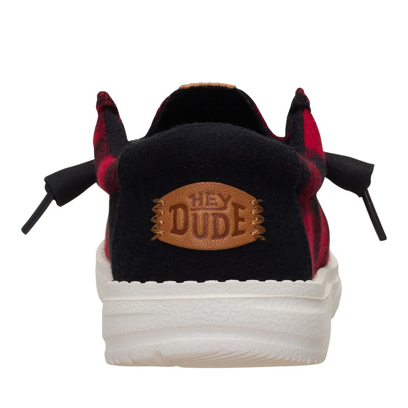 Hey Dude Youth Wally Buffalo Check Flame Scarlet and Black